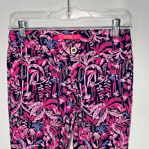 NWT Lilly Pulitzer Kelly Skinny Ankle pants Pink Blue Size 00 palm trees monkeys - Picture 3 of 10